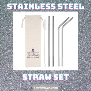 Luxblingz Stainless Steel 5 Piece Reusable Straw Set