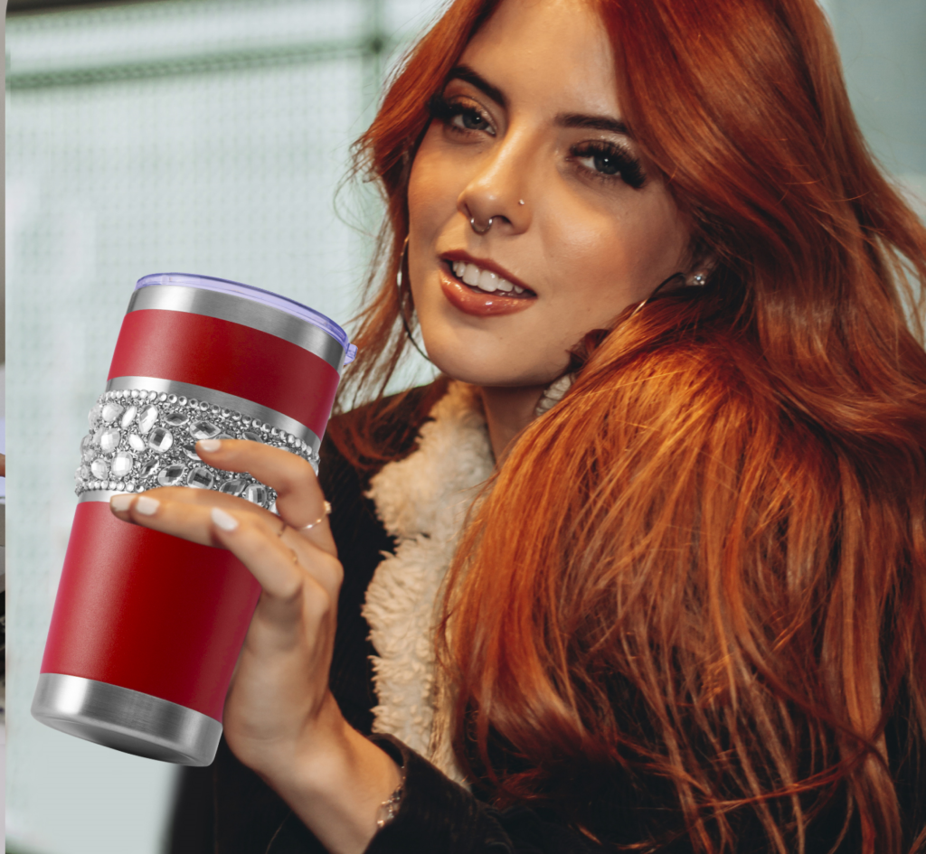 Red Head with LuxBlingz Red Stainless Steel Bling Tumbler