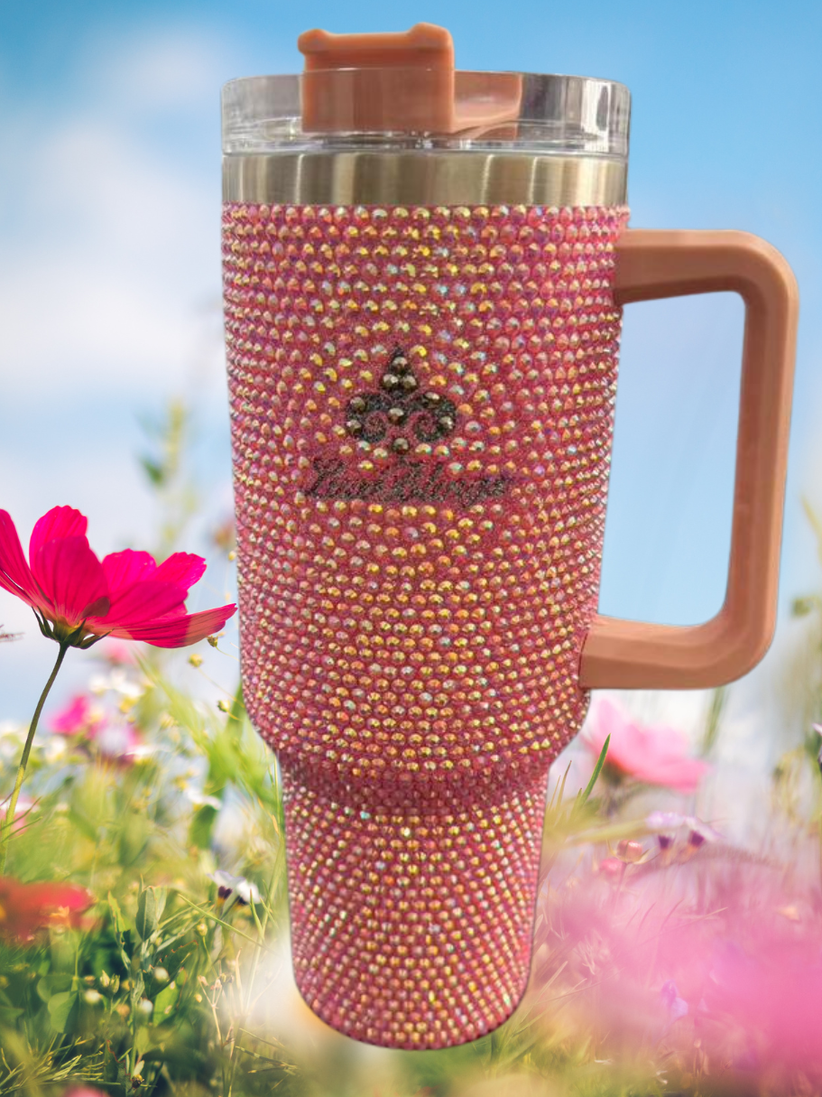 LuxBlingz 40 oz Bling Tumbler with Handle and Straw Stainless Steel with Deluxe Rhinestones