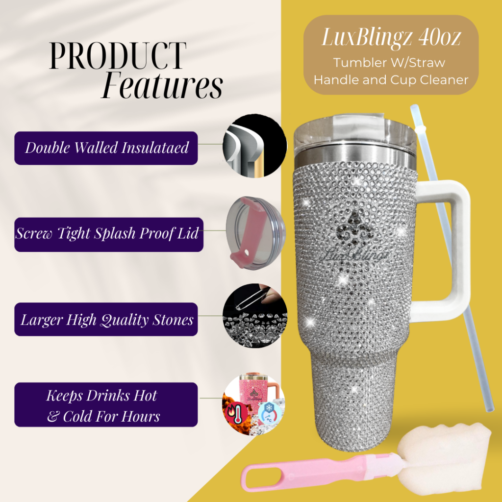 LuxBlingz 40oz bling tumbler Product Features