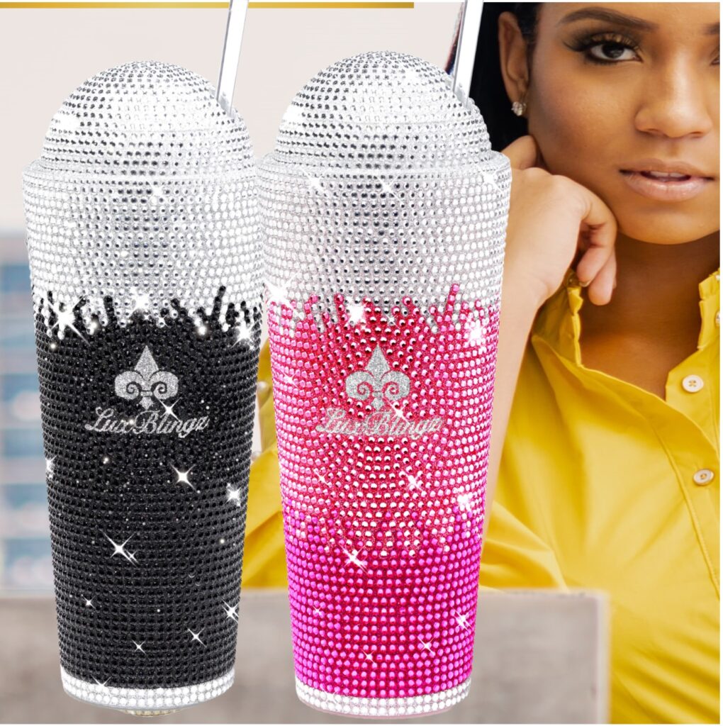 LuxBlingz Rhinestone Bling cups dome lid with straw cup